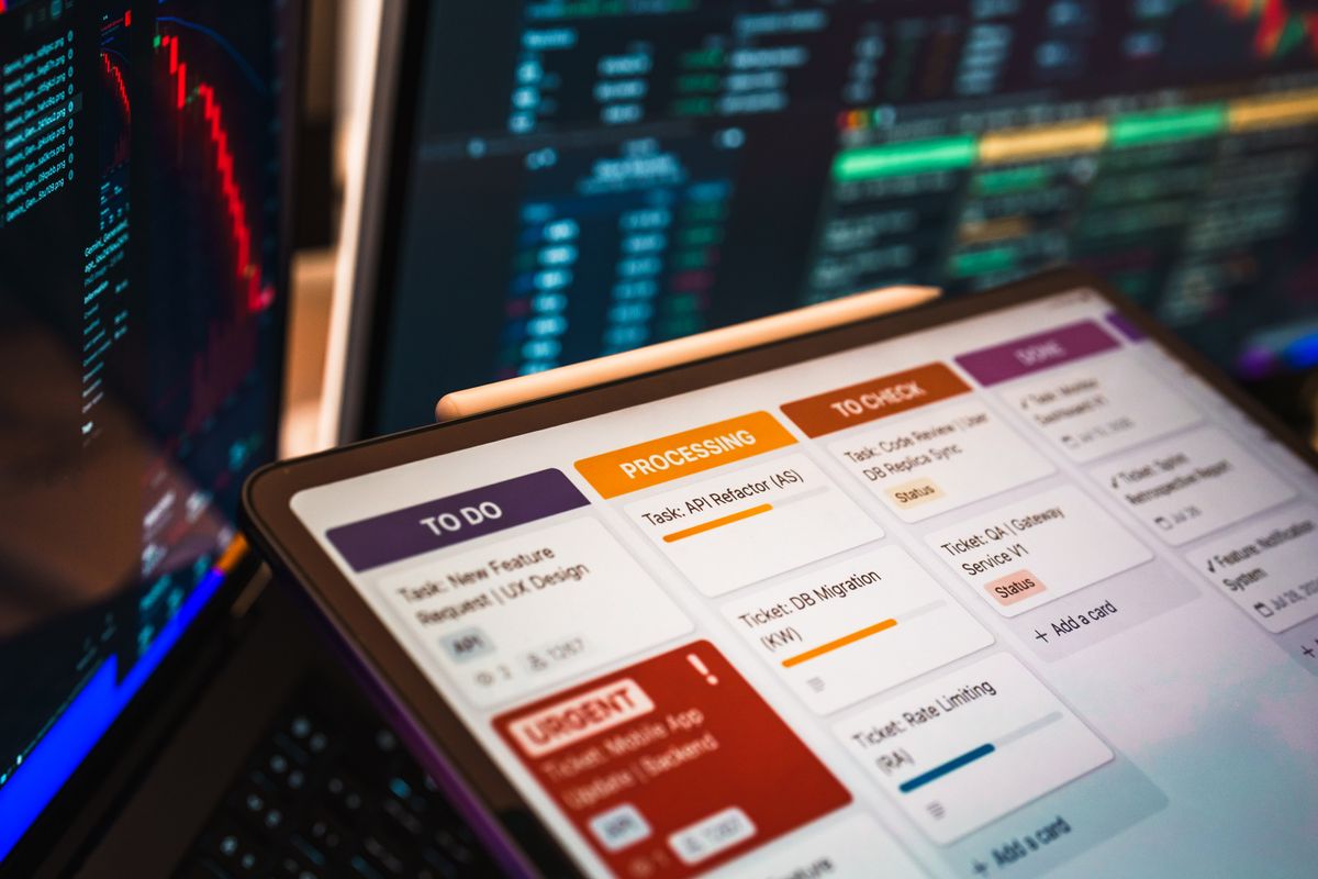 Workflow board on a monitor